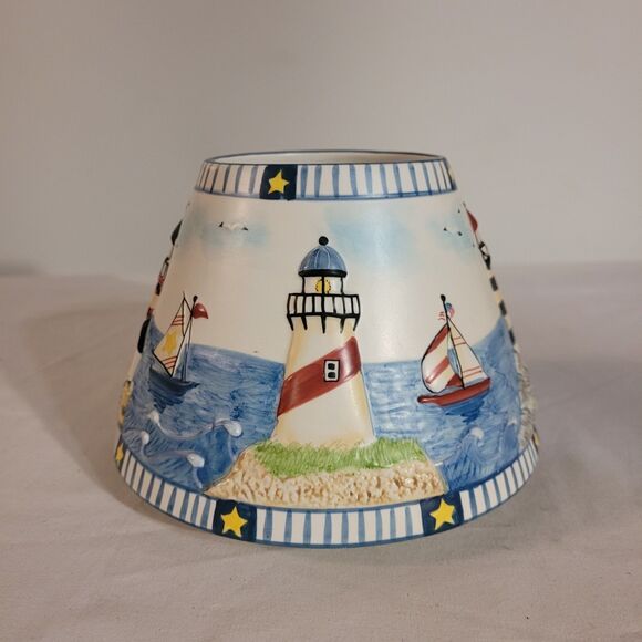 Cute Yankee Candle Shade Spring Summer Lighthouse Beach Nautical Boats Embossed - Picture 4 of 8